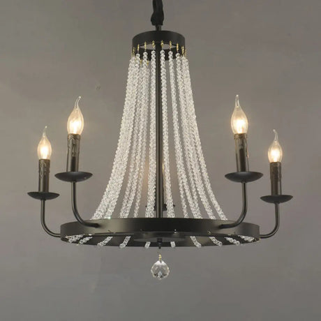 Modern Black Wagon Wheel Chandelier With Crystal Accents - Classic Metal Pendant Lighting Fixture 5