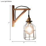 Modern Black Wall Lamp: Loft Style Iron Pear Shaped/Diamond Cage Design With Wood Brace