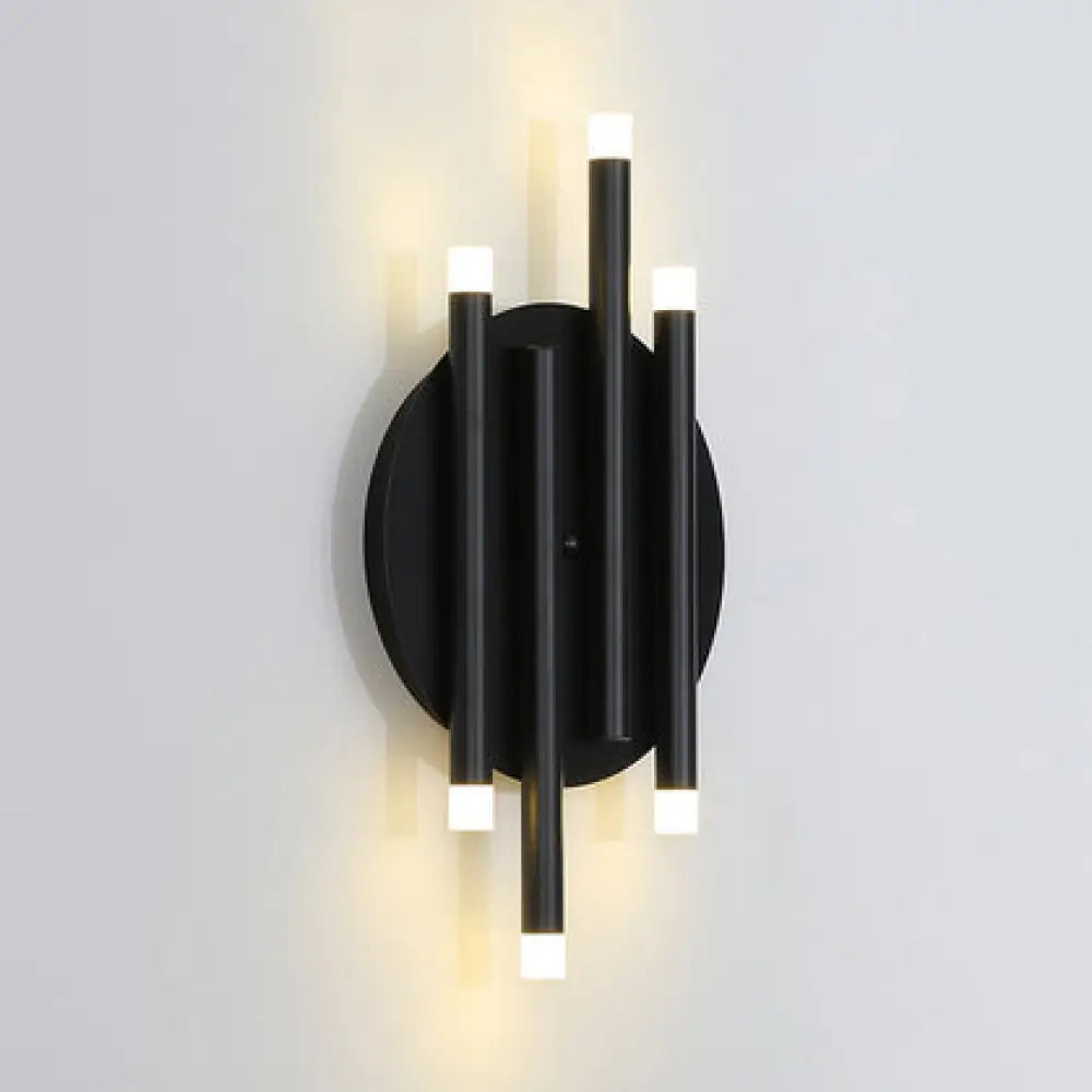 Modern Black Wall Light With Round Backplate - 6-Light Metal Lamp For Hallway And Bedside / 10