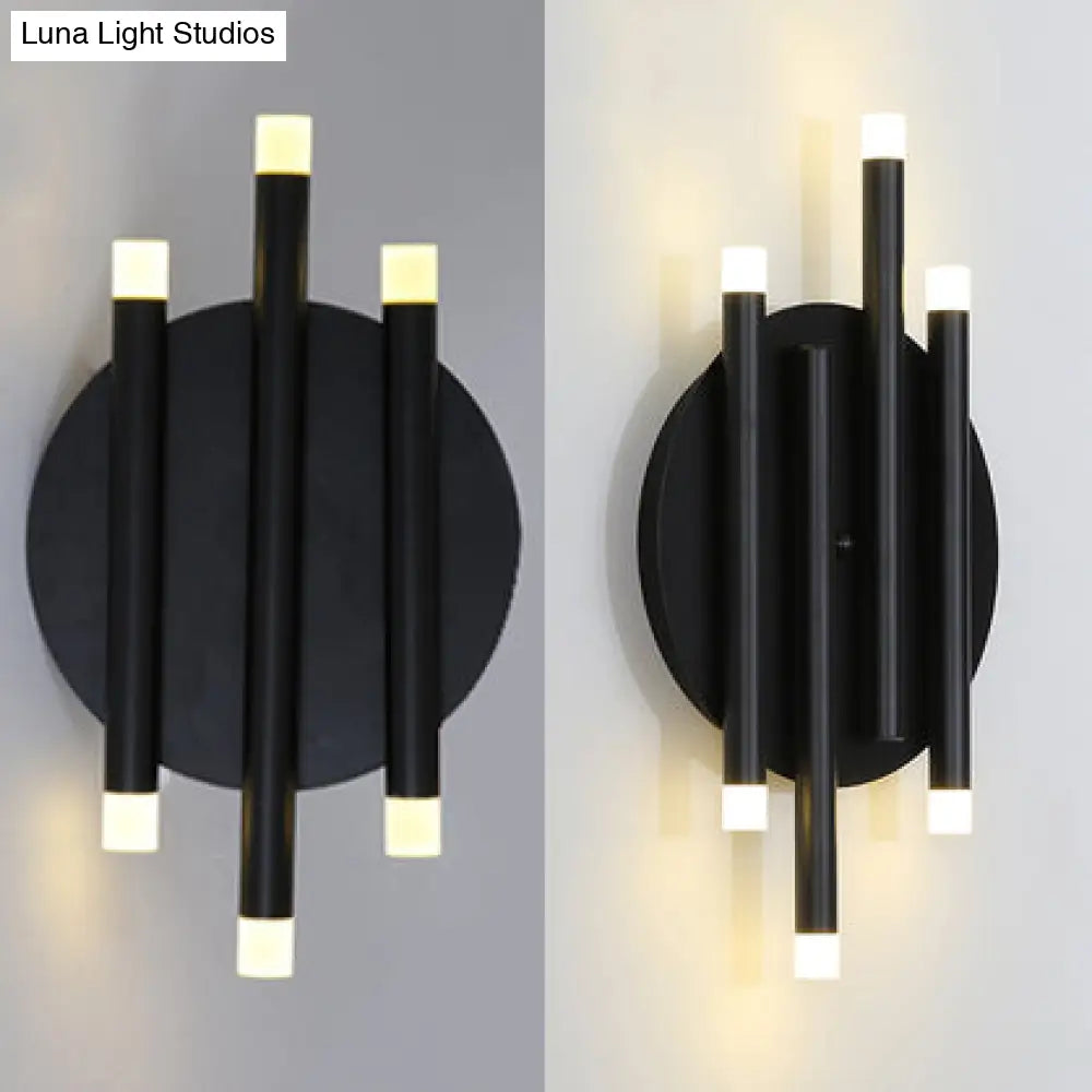 Modern Black Wall Light With Round Backplate - 6-Light Metal Lamp For Hallway And Bedside