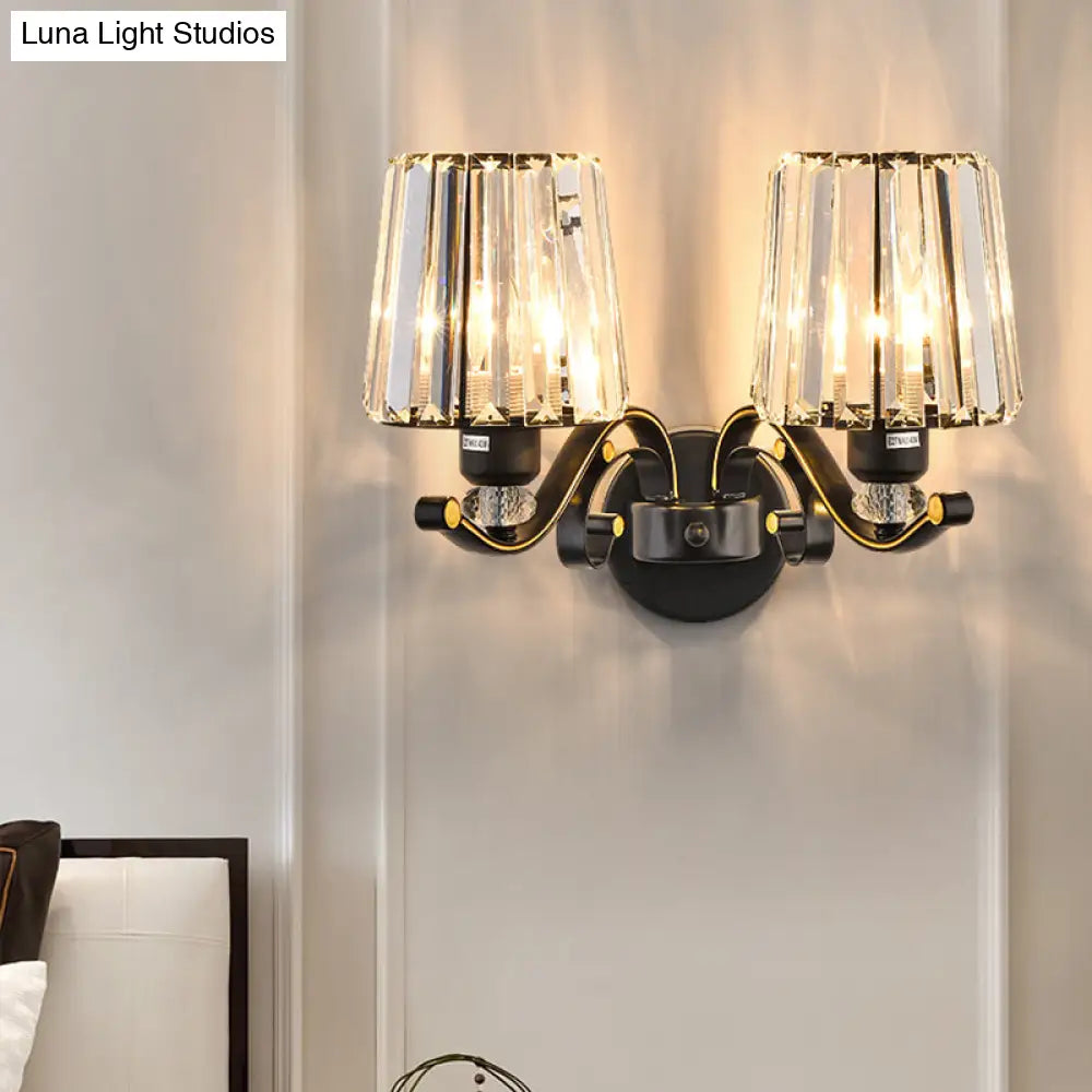 Modern Black Wall Sconce Light With Crystal Shade - Stylish Living Room Lamp