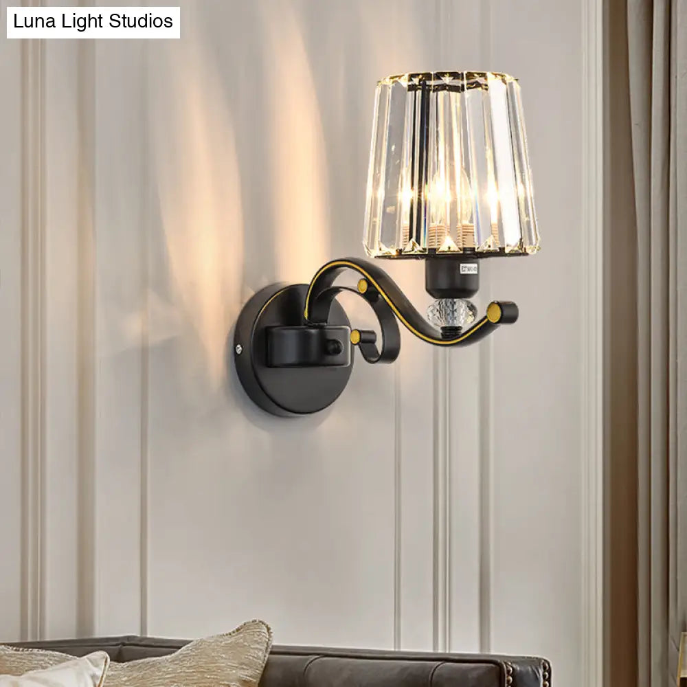 Modern Black Wall Sconce Light With Crystal Shade - Stylish Living Room Lamp