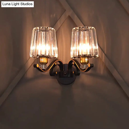 Modern Black Wall Sconce Light With Crystal Shade - Stylish Living Room Lamp