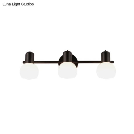 Modern Black/White 3-Bulb Wall Sconce With Opal Glass Bubble Shade For Bathroom Lighting
