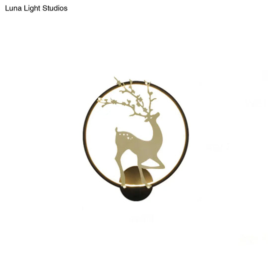 Modern Black/White Acrylic Led Ring Sconce: Wall Mount Lighting With Sika Deer Design