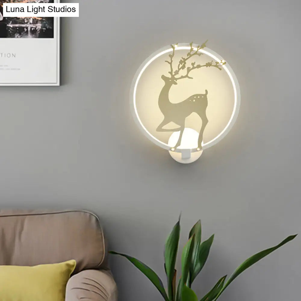 Modern Black/White Acrylic Led Ring Sconce: Wall Mount Lighting With Sika Deer Design