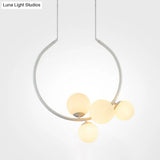 Modern Black/White Circle Chandelier Lamp With Glass Shades - 5-Head Iron Pendant Lighting