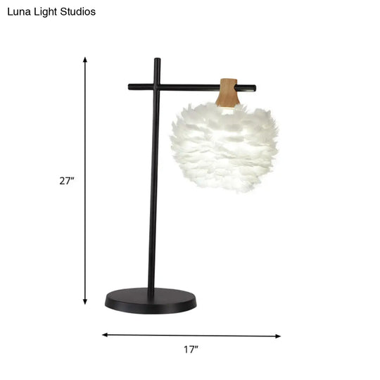 Modern Black-White Cross Night Light Table Lamp With Feather Lampshade