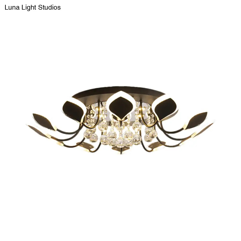 Modern Black/White Crystal Ceiling Light With Raindrop Shade – 10/12 Heads Parlor Flush Mount