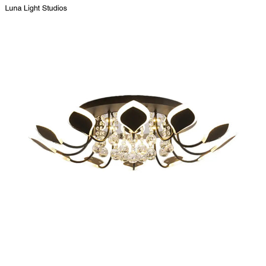 Modern Black/White Crystal Ceiling Light With Raindrop Shade – 10/12 Heads Parlor Flush Mount