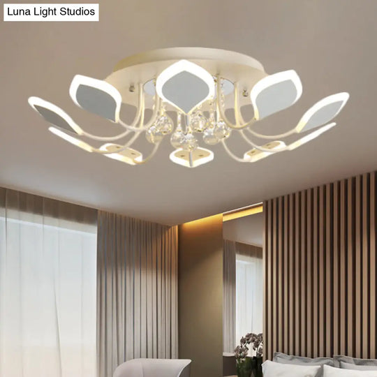 Modern Black/White Crystal Ceiling Light With Raindrop Shade 10/12 Heads Parlor Flush Mount Lamp