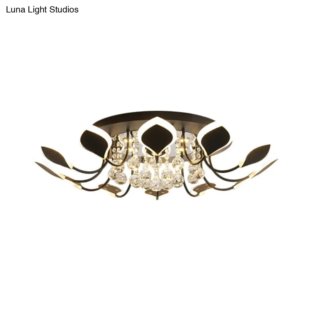 Modern Black/White Crystal Ceiling Light With Raindrop Shade 10/12 Heads Parlor Flush Mount Lamp
