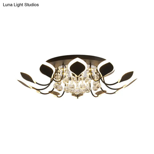 Modern Black/White Crystal Ceiling Light With Raindrop Shade 10/12 Heads Parlor Flush Mount Lamp