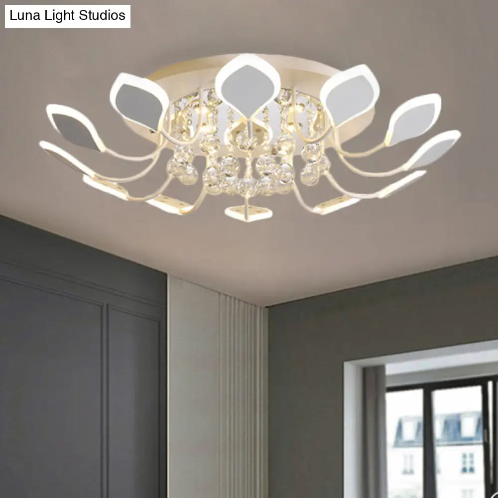 Modern Black/White Crystal Ceiling Light With Raindrop Shade 10/12 Heads Parlor Flush Mount Lamp
