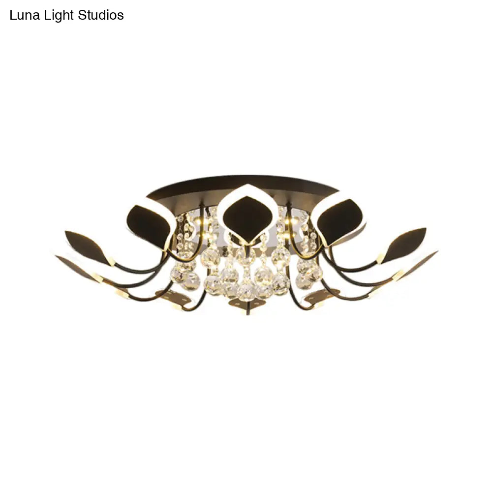 Modern Black/White Crystal Ceiling Light With Raindrop Shade – 10/12 Heads Parlor Flush Mount