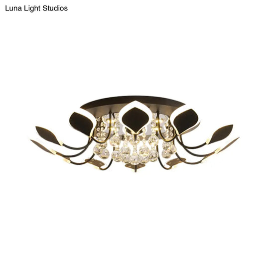Modern Black/White Crystal Ceiling Light With Raindrop Shade – 10/12 Heads Parlor Flush Mount