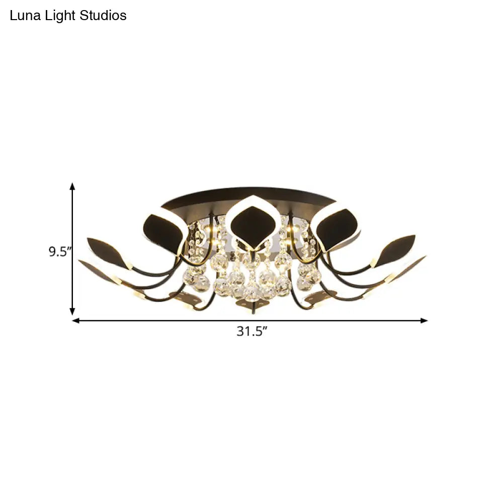 Modern Black/White Crystal Ceiling Light With Raindrop Shade – 10/12 Heads Parlor Flush Mount