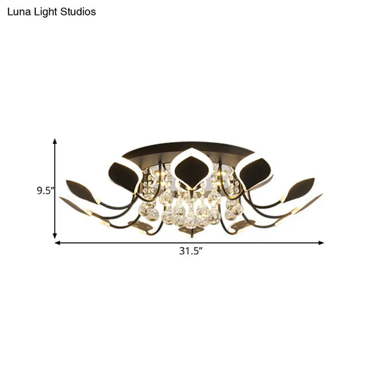 Modern Black/White Crystal Ceiling Light With Raindrop Shade – 10/12 Heads Parlor Flush Mount