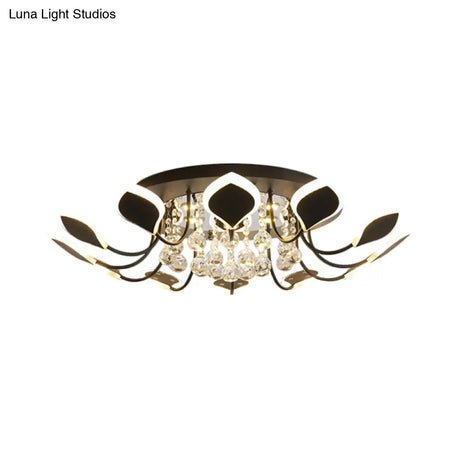 Modern Black/White Crystal Ceiling Light With Raindrop Shade – 10/12 Heads Parlor Flush Mount