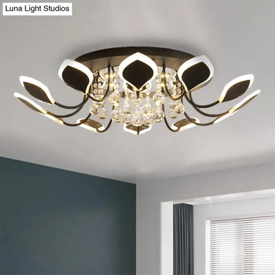 Modern Black/White Crystal Ceiling Light With Raindrop Shade – 10/12 Heads Parlor Flush Mount
