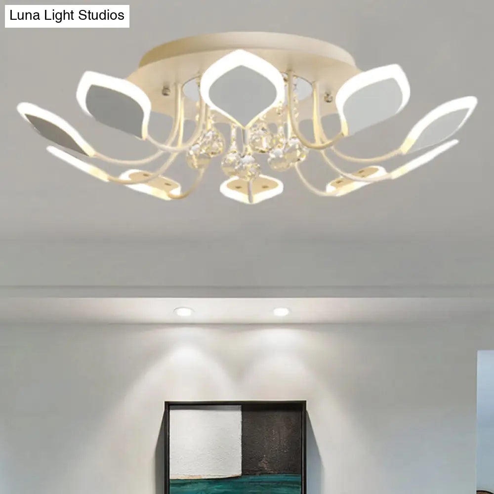 Modern Black/White Crystal Ceiling Light With Raindrop Shade 10/12 Heads Parlor Flush Mount Lamp
