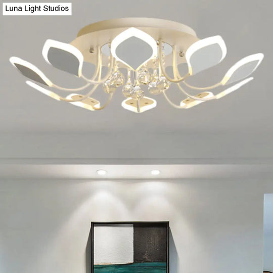 Modern Black/White Crystal Ceiling Light With Raindrop Shade 10/12 Heads Parlor Flush Mount Lamp