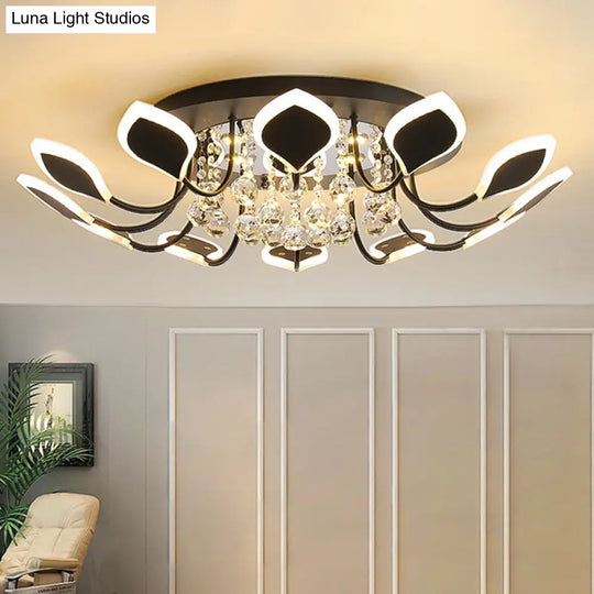 Modern Black/White Crystal Ceiling Light With Raindrop Shade 10/12 Heads Parlor Flush Mount Lamp