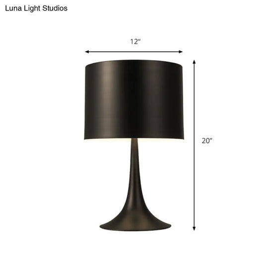 Modern Black/White Drum Table Light- Curvaceous Base Simple Style- 1 Light Metal Lamp- 10/12 Dia-