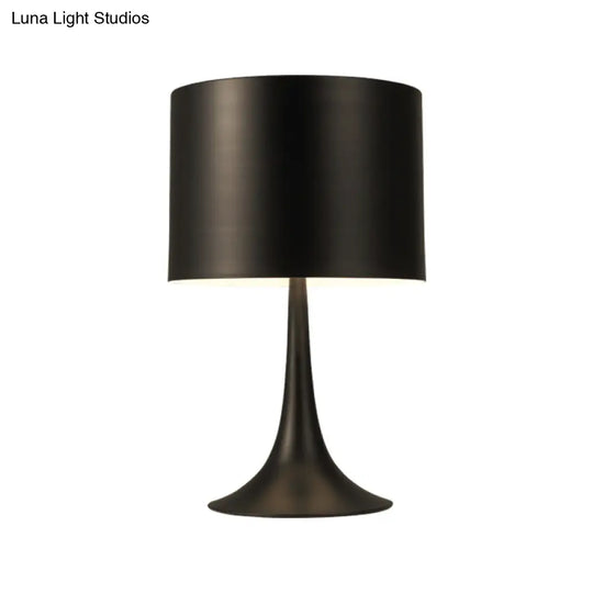 Modern Black/White Drum Table Light- Curvaceous Base Simple Style- 1 Light Metal Lamp- 10/12 Dia-