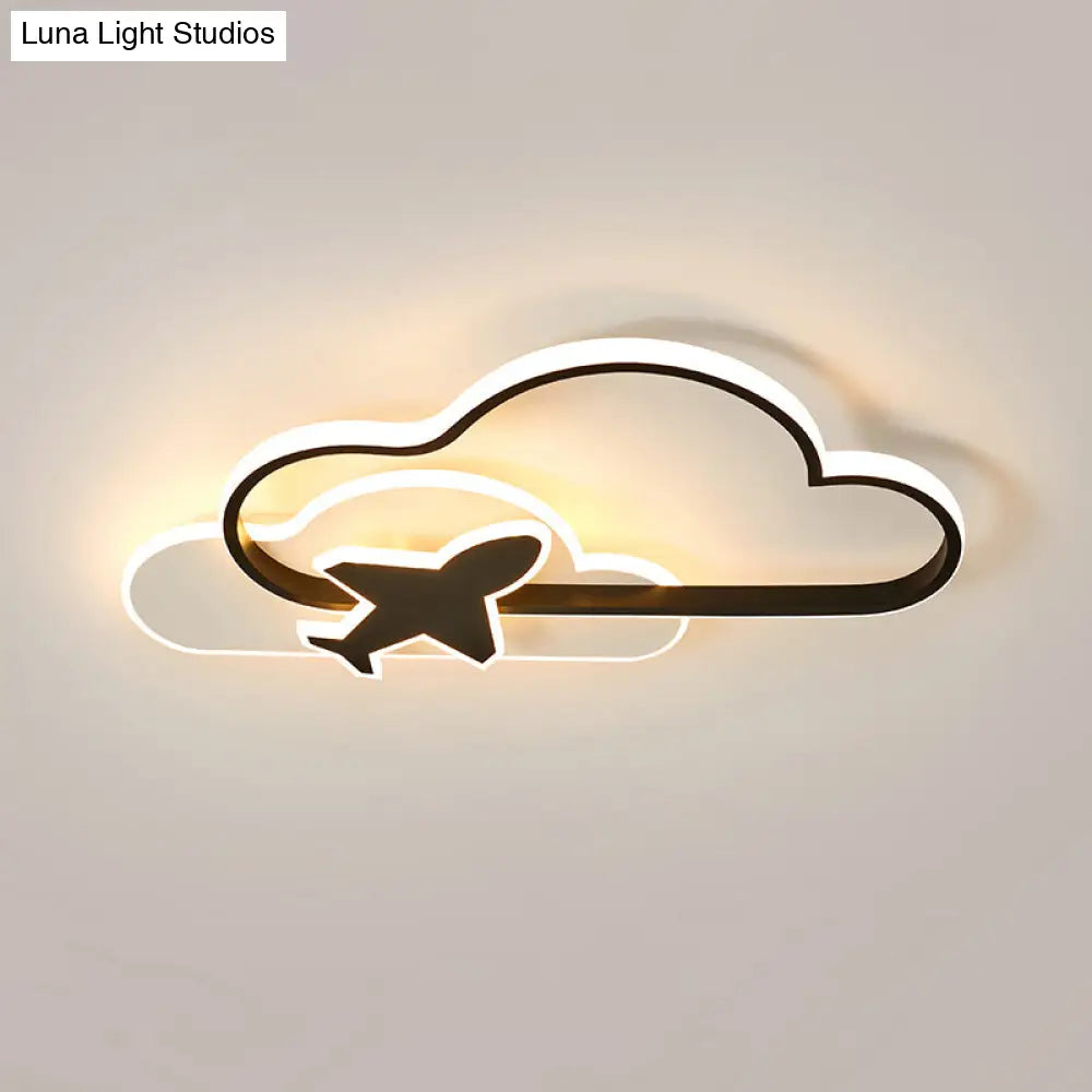 Modern Black-White Geometric Led Flush Ceiling Light For Bedroom / Third Gear Cloud