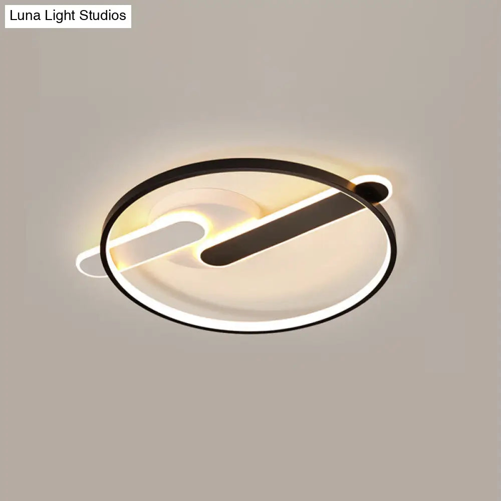 Modern Black-White Geometric Led Flush Ceiling Light For Bedroom / Natural Round