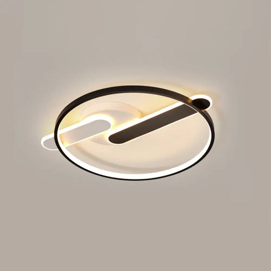 Modern Black - White Geometric Led Flush Ceiling Light For Bedroom / Remote Control Stepless