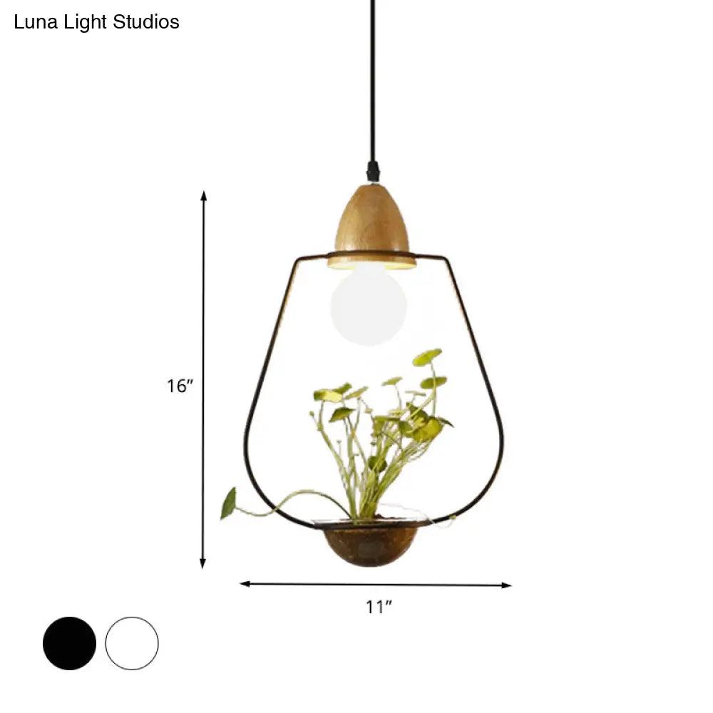 Modern Black/White Industrial Metal Led Pendant Light For Restaurant - Oval/Rectangle/Urn Design