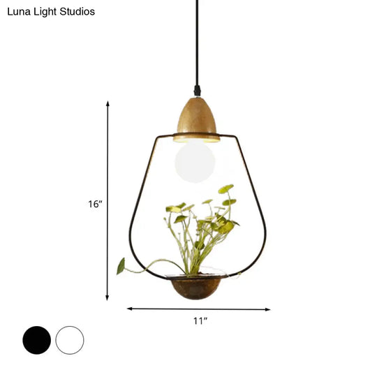Modern Black/White Industrial Metal Led Pendant Light For Restaurant - Oval/Rectangle/Urn Design