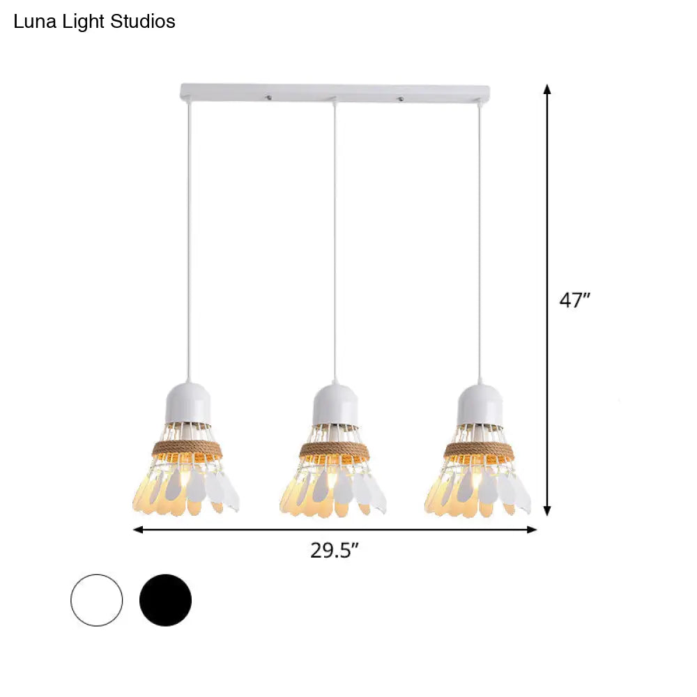Modern Black/White Iron Dining Room Pendant Light With Rope And Round/Linear Canopy - Badminton