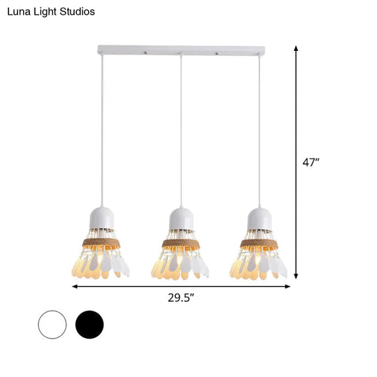 Modern Black/White Iron Dining Room Pendant Light With Rope And Round/Linear Canopy - Badminton