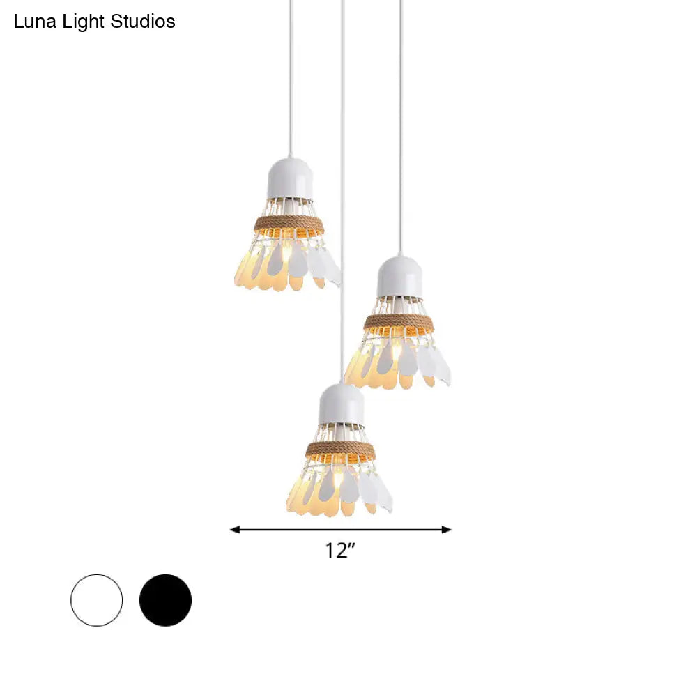 Modern Black/White Iron Dining Room Pendant Light With Rope And Round/Linear Canopy - Badminton