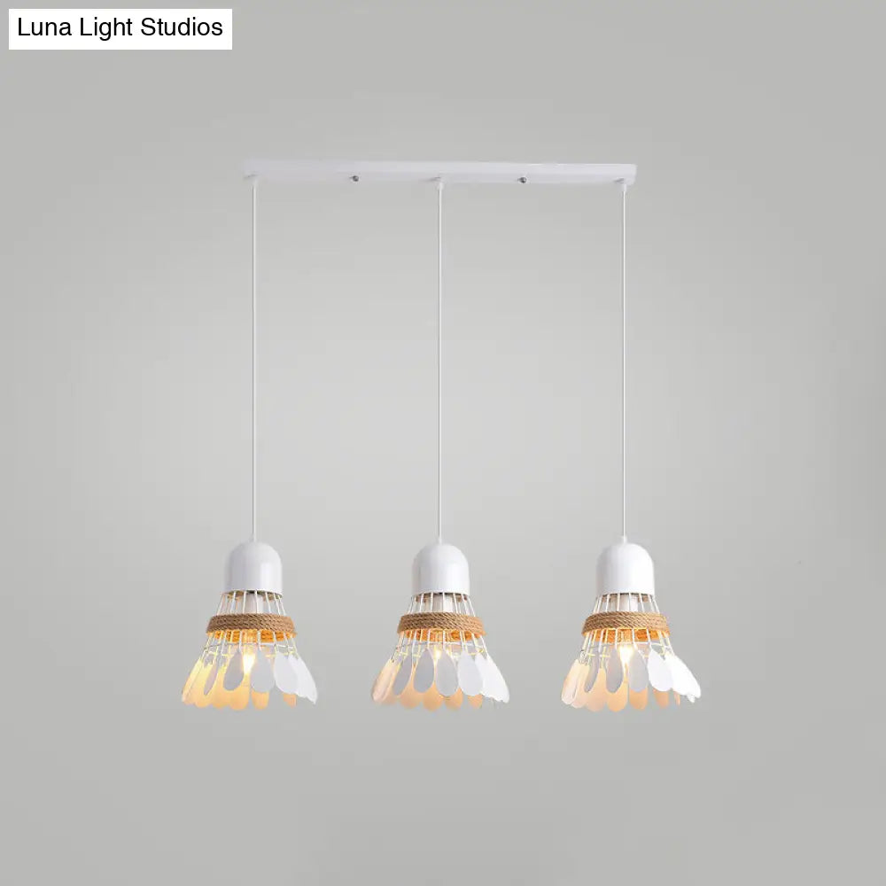 Modern Black/White Iron Dining Room Pendant Light With Rope And Round/Linear Canopy - Badminton