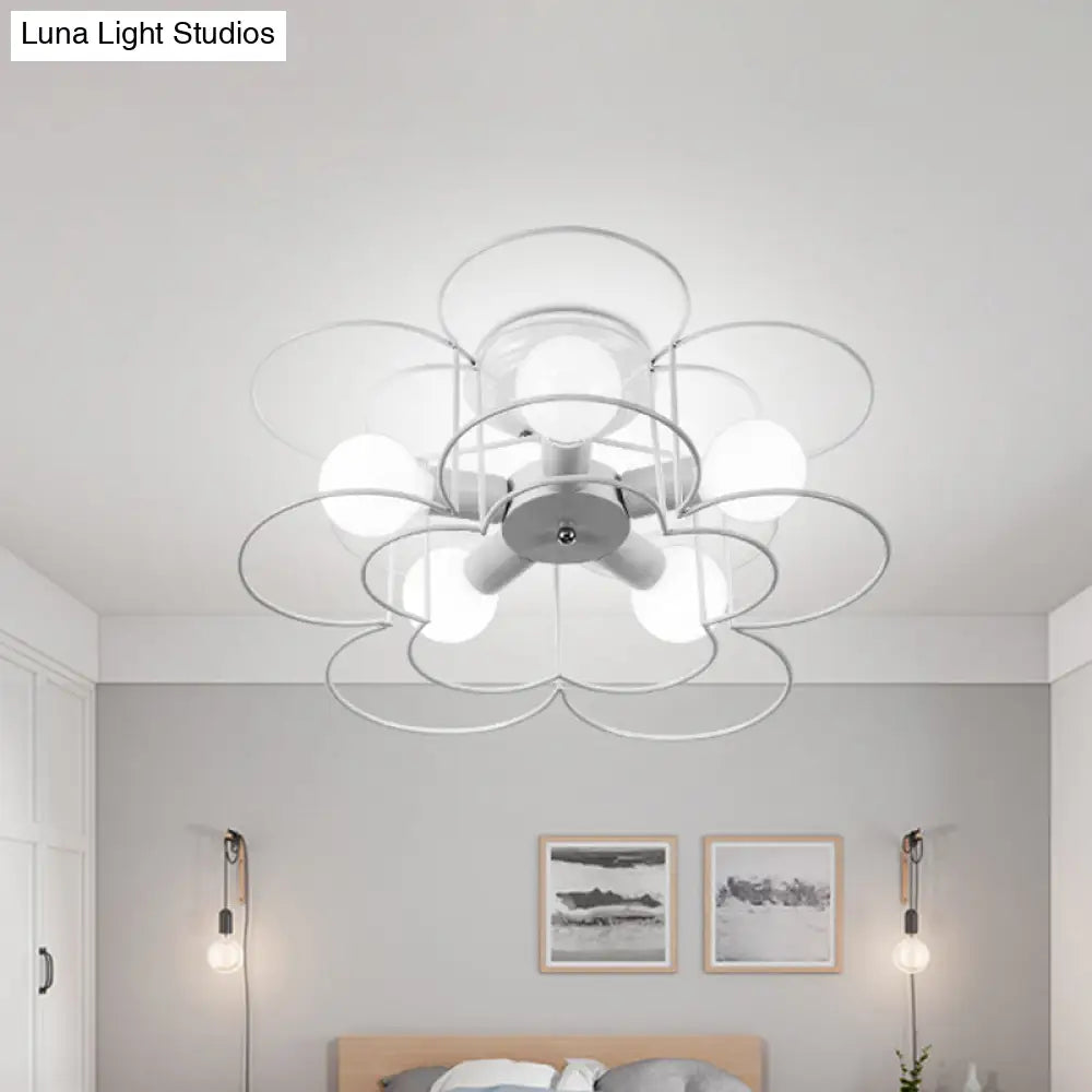 Modern Black/White Iron Frame Semi Flush Mount Chandelier - 5 Lights Bedroom Ceiling Lighting