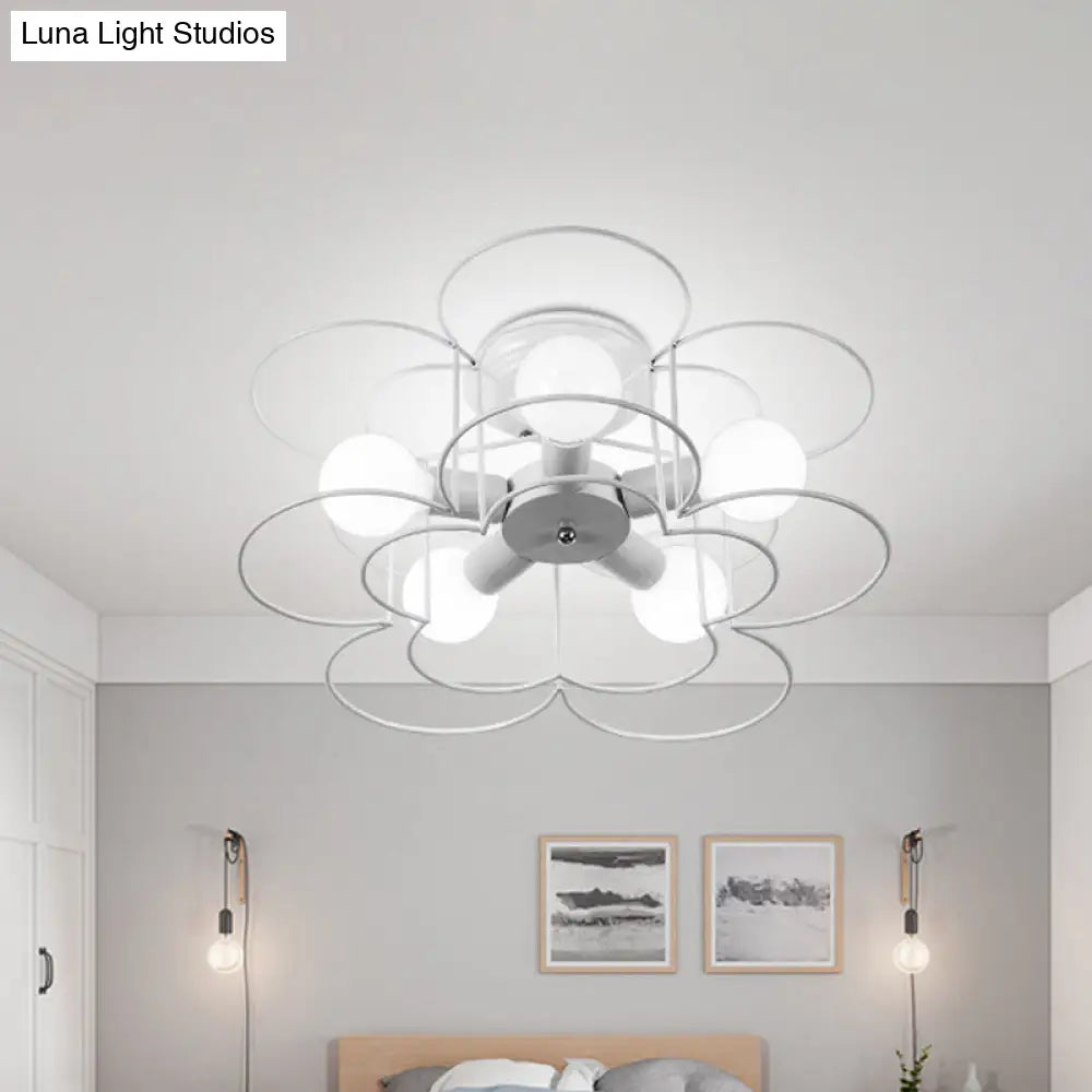 Modern Black/White Iron Frame Semi Flush Mount Chandelier - 5 Lights Bedroom Ceiling Lighting