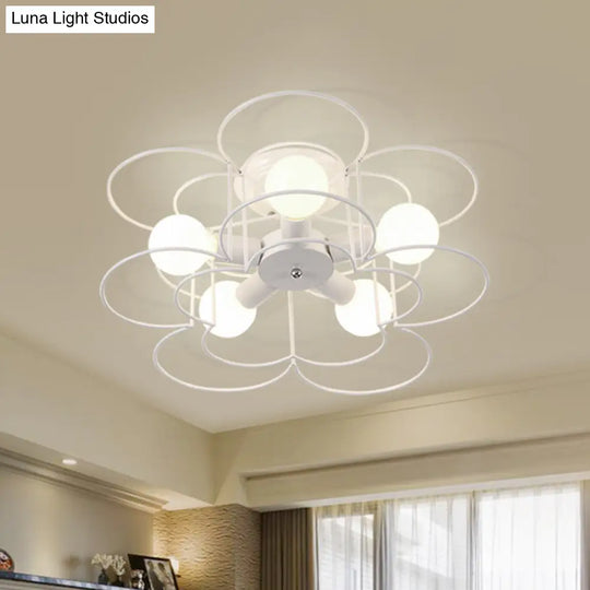 Modern Black/White Iron Frame Semi Flush Mount Chandelier - 5 Lights Bedroom Ceiling Lighting