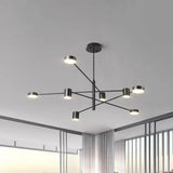 Modern Black/White Iron Pendant Chandelier - 3/4-Tier Straight Arm 6/8 Bulbs Led Light In Warm/White