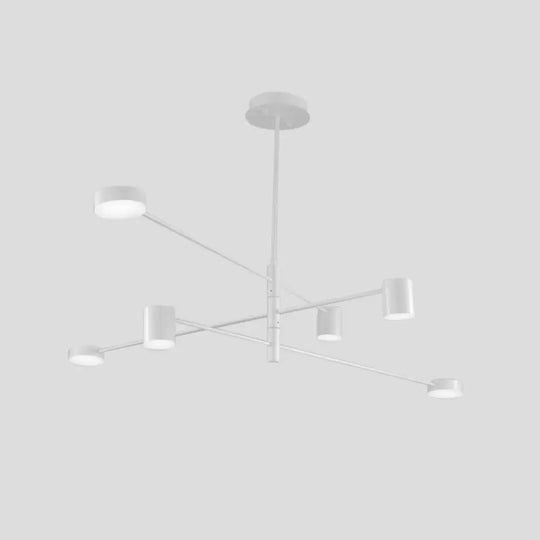Modern Black/White Iron Pendant Chandelier - 3/4-Tier Straight Arm 6/8 Bulbs Led Light In Warm/White