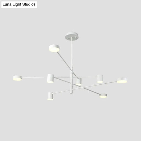 Modern Black/White Iron Pendant Chandelier - 3/4-Tier Straight Arm 6/8 Bulbs Led Light In Warm/White