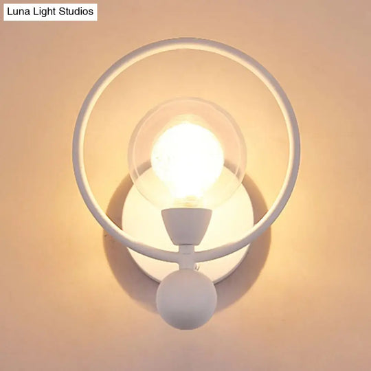 Modern Black/White Ring Wall Sconce Lamp With Glass Ball Shade