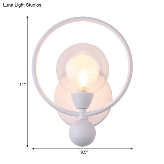 Modern Black/White Ring Wall Sconce Lamp With Glass Ball Shade