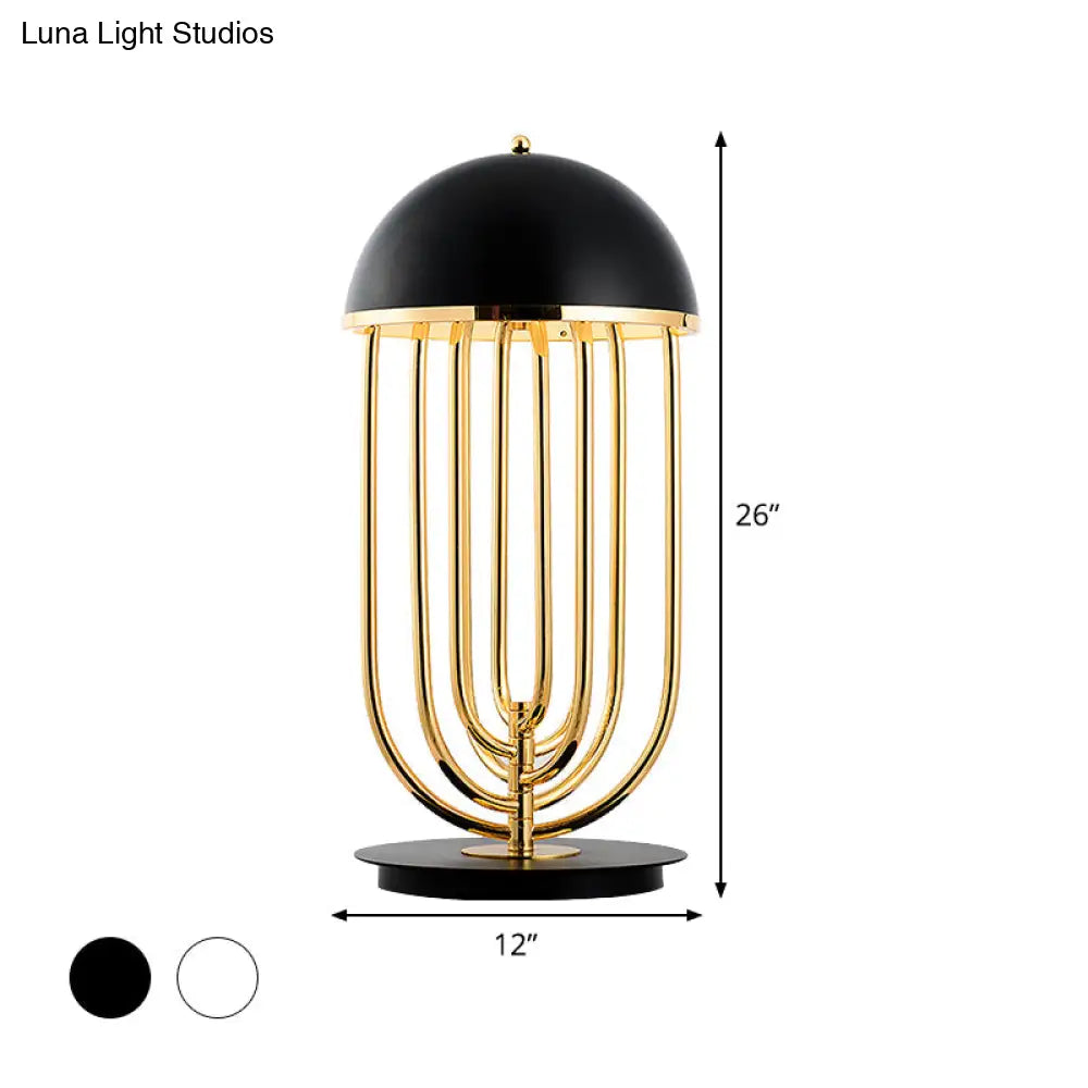 Modern Black/White Table Lamp With Dome Metal Shade Perfect For Living Room Task Lighting