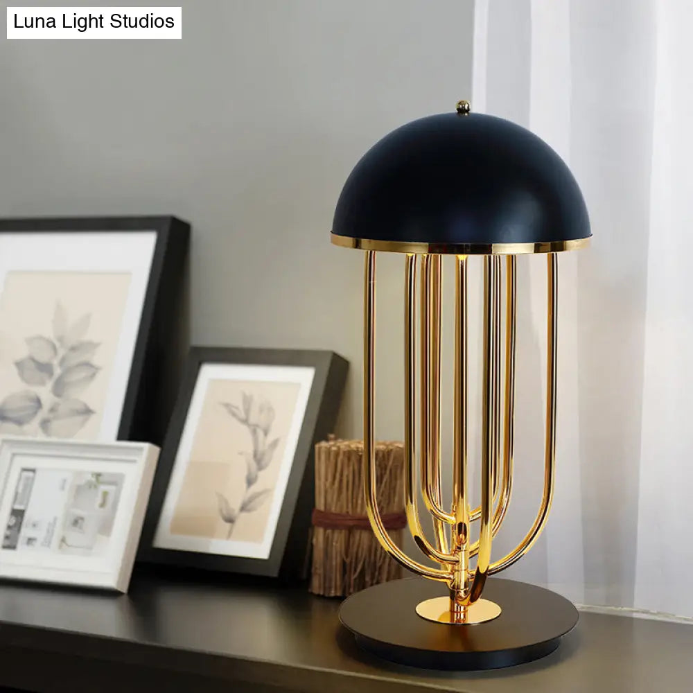 Modern Black/White Table Lamp With Dome Metal Shade Perfect For Living Room Task Lighting