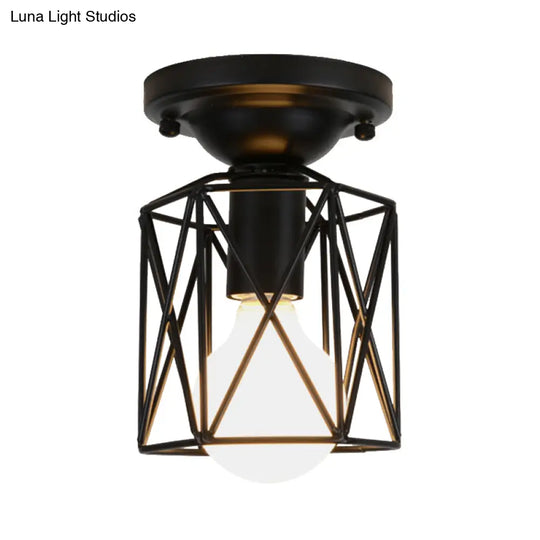 Modern Black Wire Frame Ceiling Flush Mount Light For Balcony