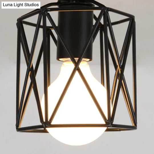 Modern Black Wire Frame Ceiling Flush Mount Light For Balcony